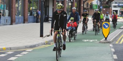 Cyclist in Leeds City Centre
