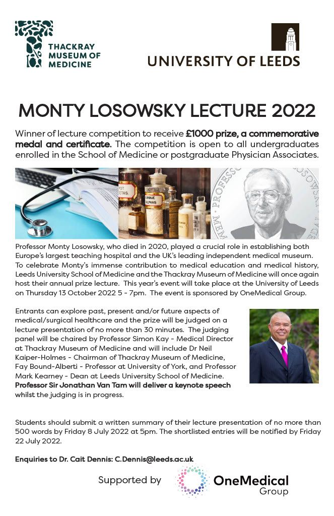 Flyer for the 2022 Monty Losowsky Memorial Lecture competition
