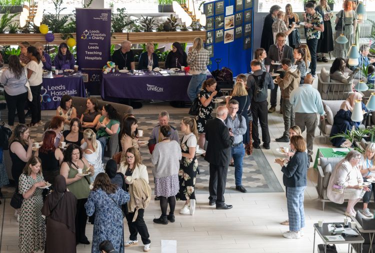 Staff, students and partners from the School of Healthcare gather for a celebration event and awards ceremony