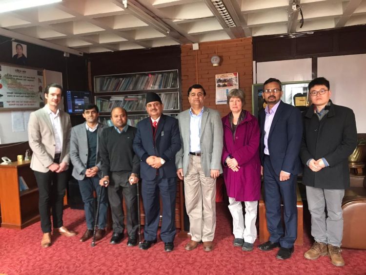 UK and Nepal research teams with the Nepal Health Secretary Mr Khagaraj Baral