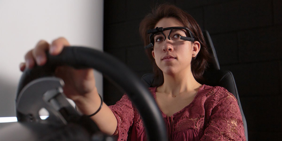 Psychology student at the University of Leeds  using driving simulator