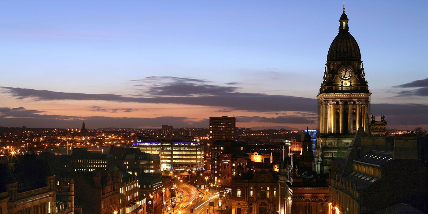 Leeds city landscape at night